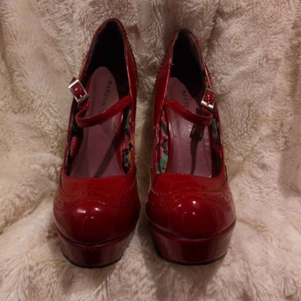 Red patent high heels